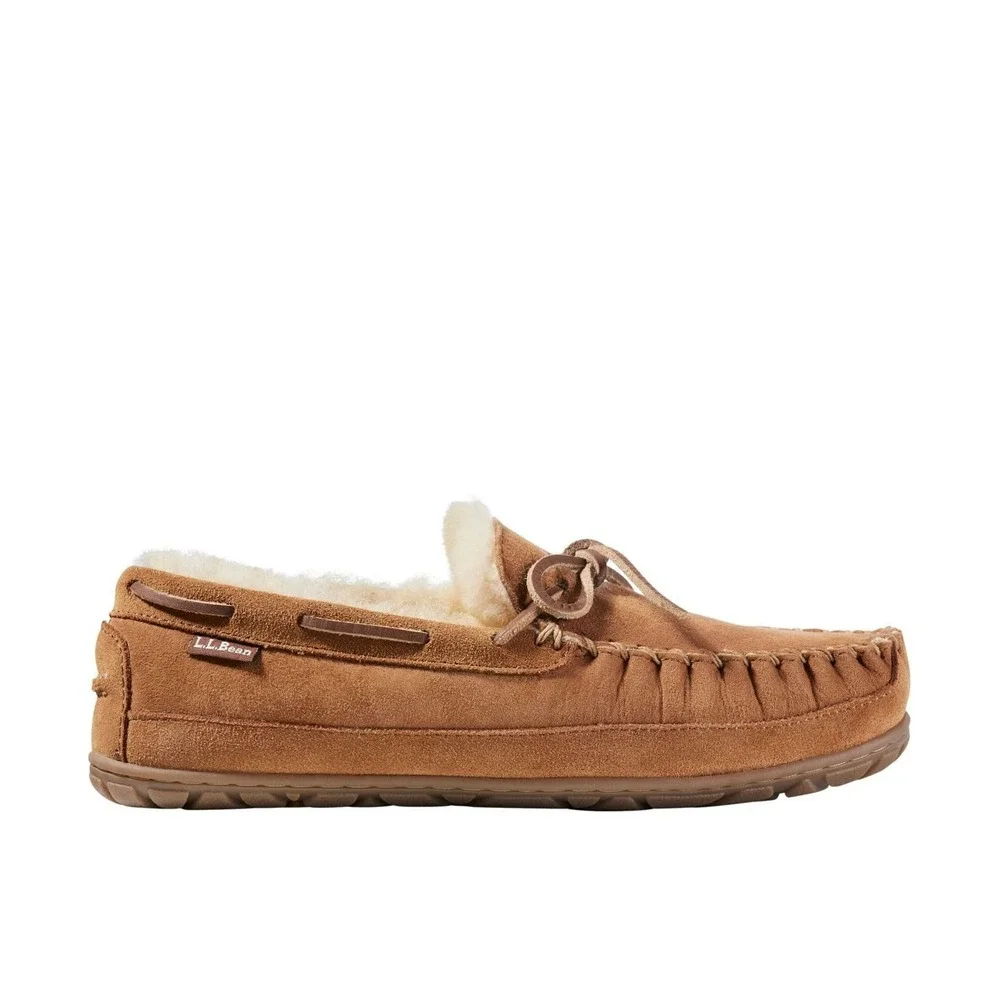 L.L.Bean Wicked Good Moccasin Mens Size 7‎ Brown Shearling Suede Slippers
